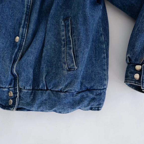 Vintage Denim Trucker Jacket Red Black Checker Flannel Lined Button Up Jacket L - Picture 6 of 13